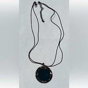 Black Metalic Necklace With Round Deep Blue Pendant